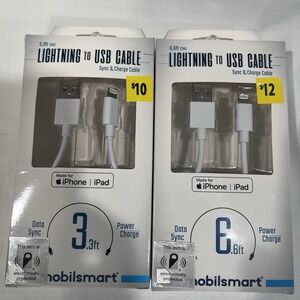 2 Mobilsmart iphone & ipad Charging Cables Phone Charger 3.3ft & 6.6ft